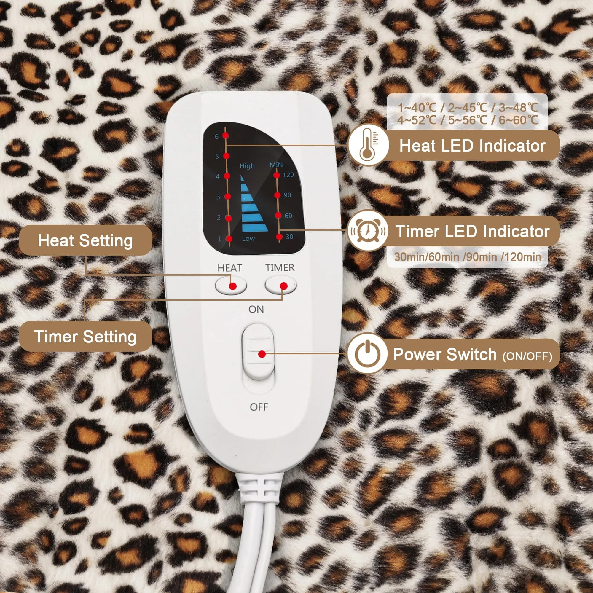 Deepsoon Leopard Print Heating Pad 24x20 Inch | Soft Flannel Electric Heat Therapy - view 7