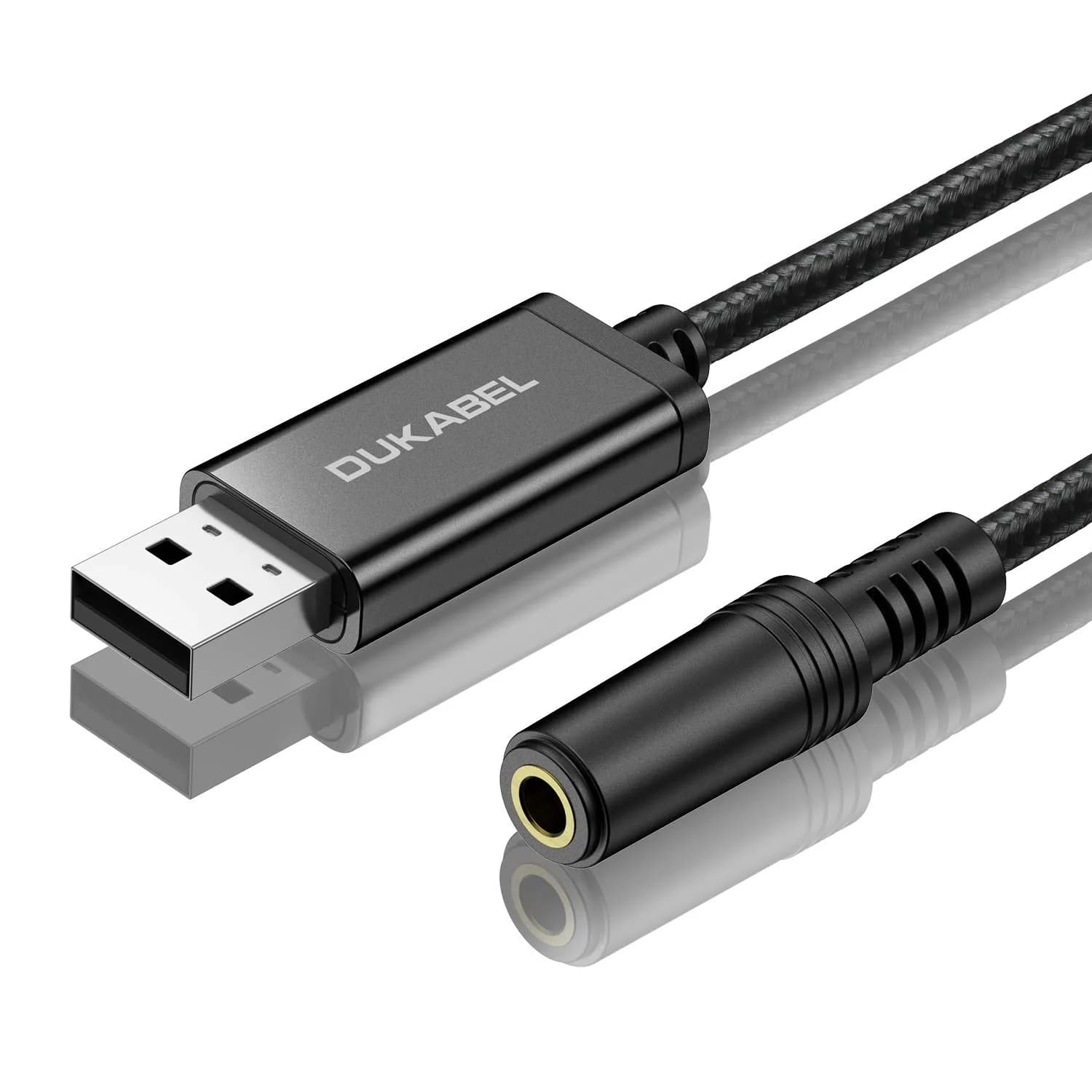 DUKABEL USB Headphone Adapter, External Sound Card for PC, PS4, PS5 | 94 inch / 240 cm | Dual Audio & Microphone