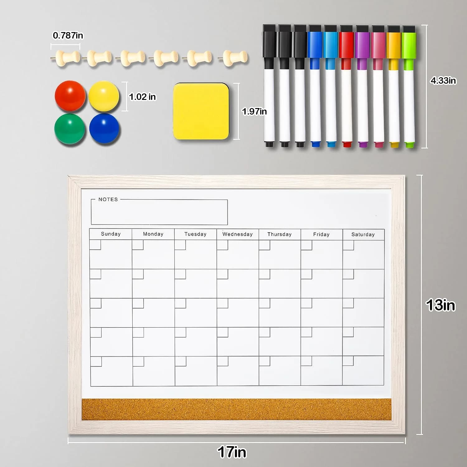 Lihengkong White Magnetic Dry Erase Calendar Whiteboard 43.2cm x 33cm (17" x 13") | Smooth Writing & Easy Cleaning - view 2