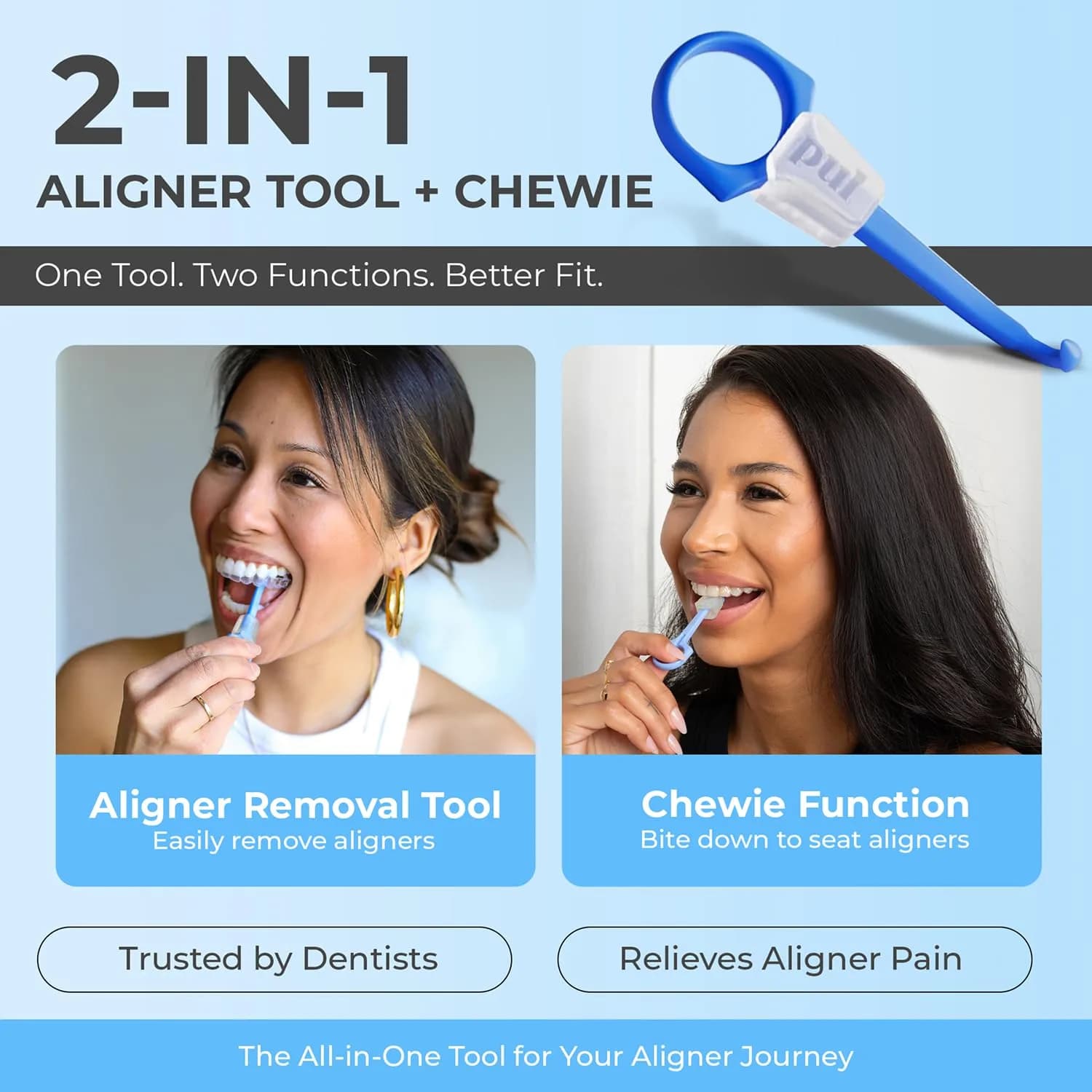 The Pultool 2-in-1 Aligner Removal Tool and Chewies with Invisalign Aligners, Retainers and Trays - Pack of 1, Purple - view 2