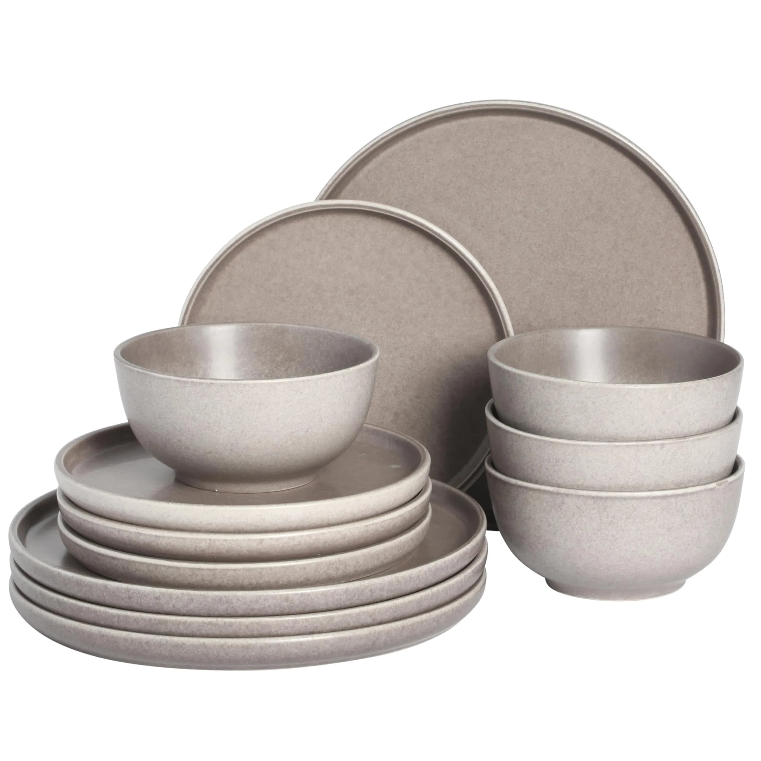 Gibson Elite Eden Rock 12 Piece Dinnerware Set | Service for 4, Stoneware, Microwave & Dishwasher Safe — Grey (Eden Rock)