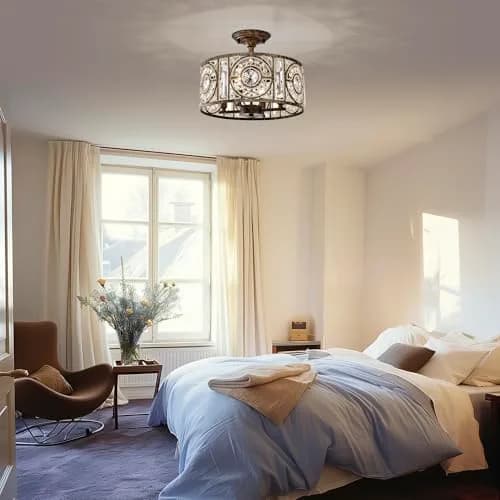 Home Accessories Sigyn 14.1 in. 4-Light Indoor Antique Bronze Finish Semi-Flush Mount Ceiling Light with Light Kit | Vintage Elegance thumbnail 3