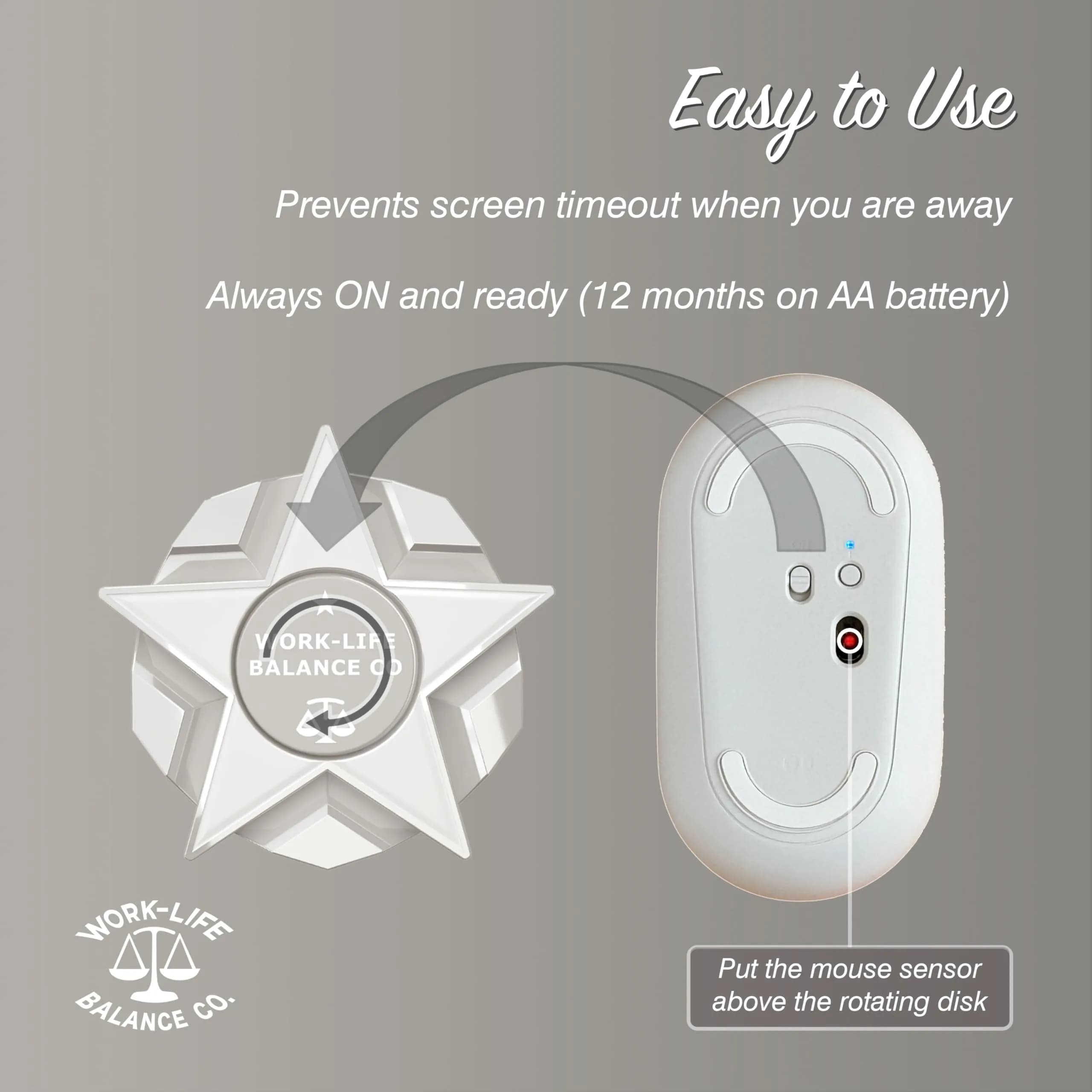 Work-Life Balance Corporation Mechanical Mouse Jiggler, White Star | Keeps PC Active - view 9