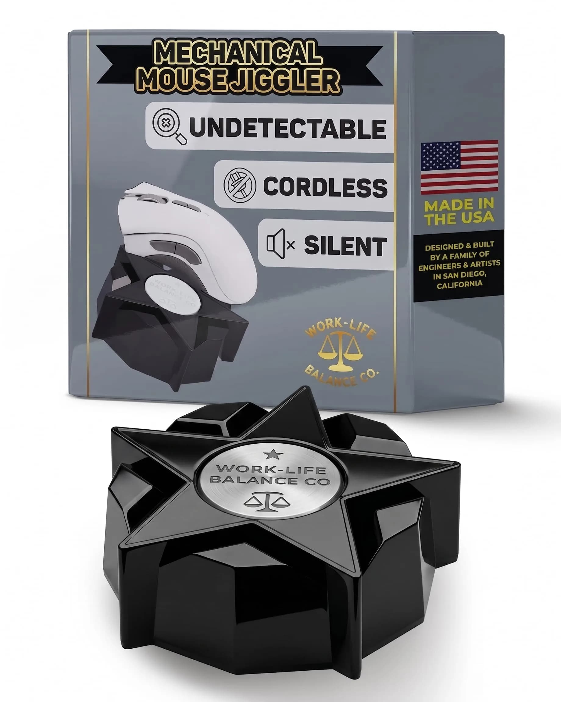 Work-Life Balance Corporation Black Star Mechanical Mouse Jiggler, Cordless & Undetectable - main product image