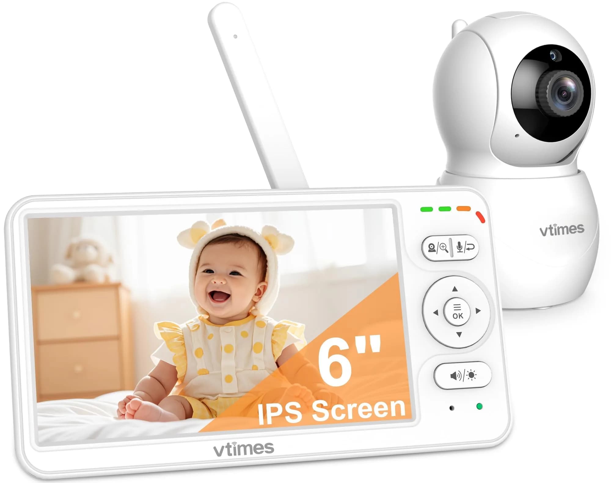 VTimes Baby Monitor with Camera and Audio, 6-inch IPS Screen, 30-Hour Battery | No WiFi Night Vision ECO 2-Way Audio PTZ 1000ft Range - main product image