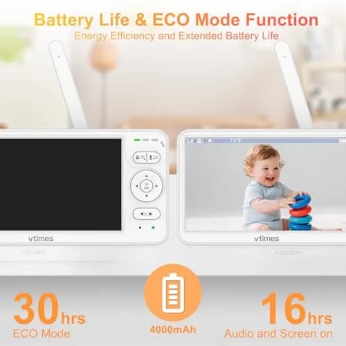 VTimes Baby Monitor with Camera and Audio, 6-inch IPS Screen, 30-Hour Battery | No WiFi Night Vision ECO 2-Way Audio PTZ 1000ft Range thumbnail 5