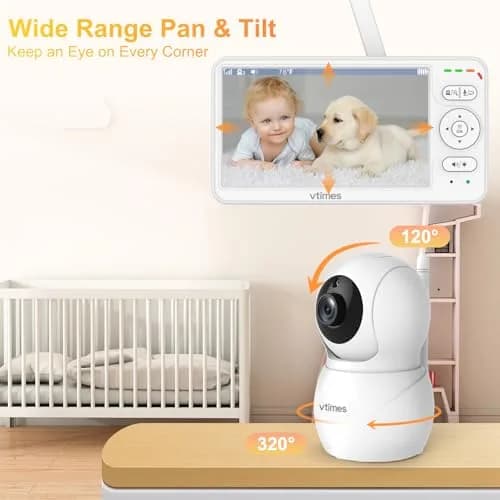 VTimes Baby Monitor with Camera and Audio, 6-inch IPS Screen, 30-Hour Battery | No WiFi Night Vision ECO 2-Way Audio PTZ 1000ft Range thumbnail 3