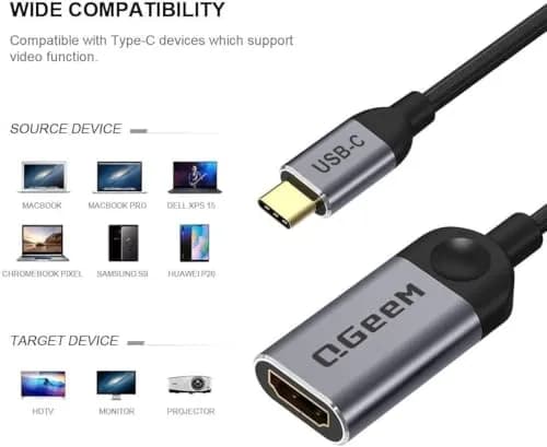 QGeeM USB C to HDMI Adapter 4K Cable, USB Type-C to HDMI Adapter [Thunderbolt 3/4 Compatible] for Laptop MacBook Pro/Air, iPhone15 16 Pro/max,GalaxyS8-S23,XPS,Pixelbook,Thinkpad,Surface,Ipad Pro etc. thumbnail 2