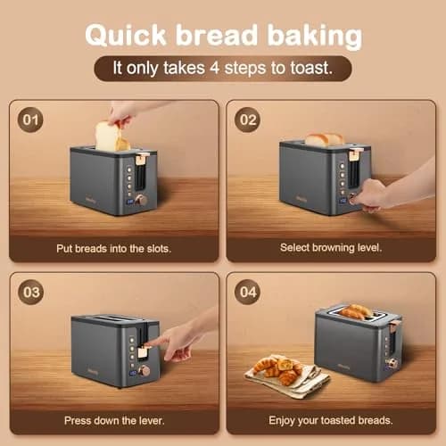 Mecity Toaster 2 Slice Stainless Steel Body Timer | 6 Browning Settings, Extra Wide Slots, Bagel/Defrost/Reheat/Cancel Functions thumbnail 6