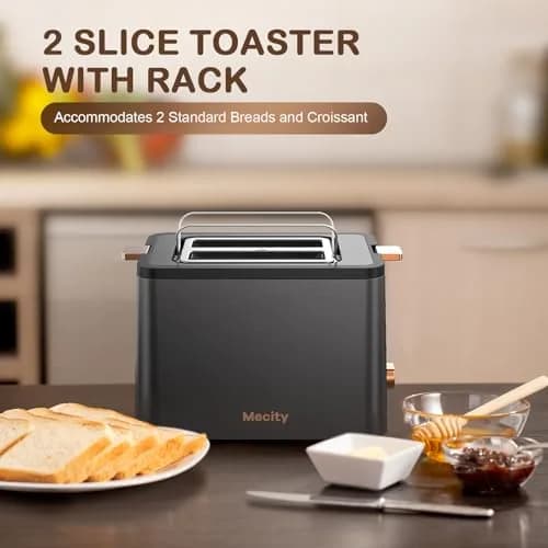 Mecity Toaster 2 Slice Stainless Steel Body Timer | 6 Browning Settings, Extra Wide Slots, Bagel/Defrost/Reheat/Cancel Functions thumbnail 2