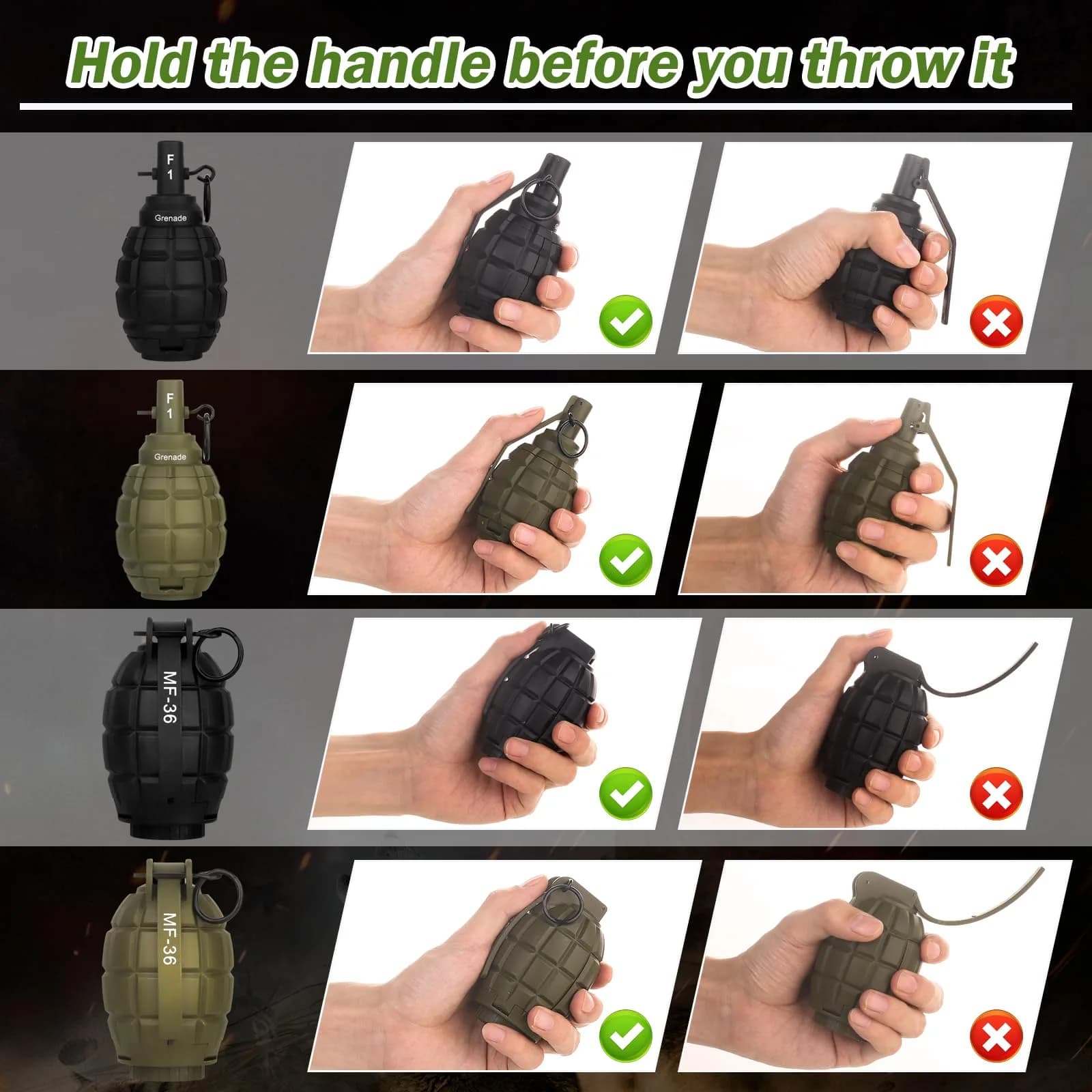 SitertCF Tactical Toy Hand Grenade Bomb for Nerf CS Battle Game, 140g (0.3 lb) | Spring-Powered Foam Ammo Launcher - view 5