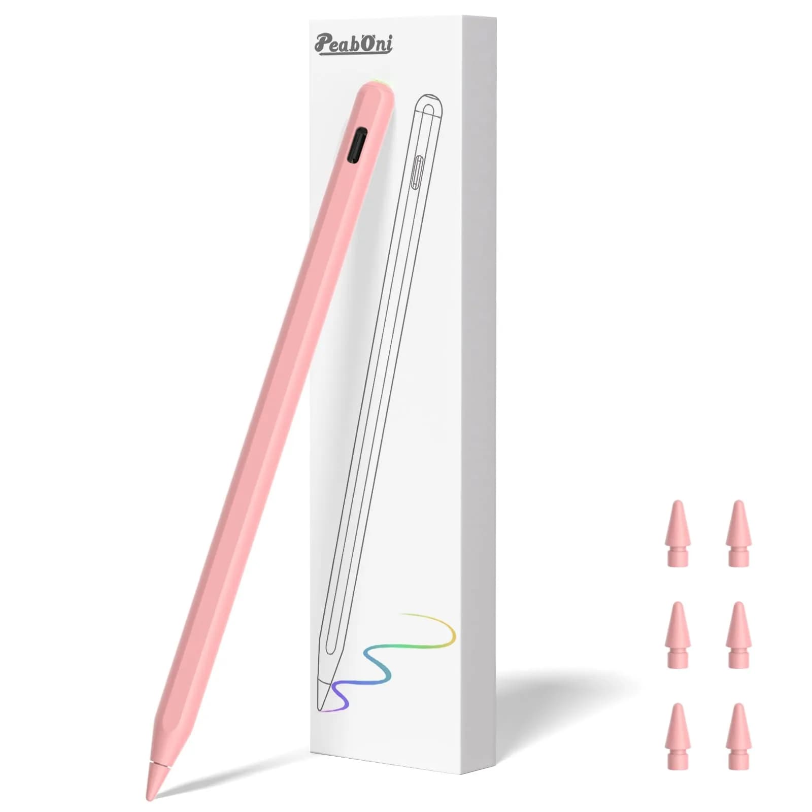 Peaboni Pink Input_Pen Magnetic Wireless Charging & USB C Fast Charge Stylus for iPad 11/10/9/8/7/6th Gen, Pro 13"/12.9"/11", Air M4/M3/M2/5/4/3, Mini (A17 Pro)