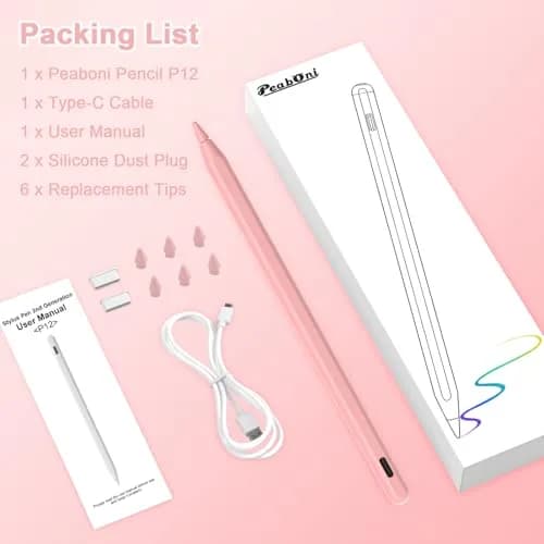 Peaboni Pink Input_Pen Magnetic Wireless Charging & USB C Fast Charge Stylus for iPad 11/10/9/8/7/6th Gen, Pro 13"/12.9"/11", Air M4/M3/M2/5/4/3, Mini (A17 Pro) thumbnail 7