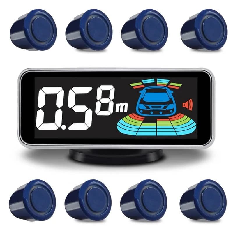 ELSNU 8-Sensor Parking Sensor Kit with Digital LCD Display, Dark Blue | Front & Rear Detection 0.3M-2.2M