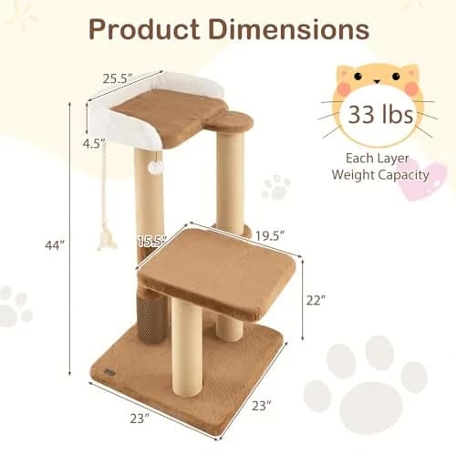 PETSITE 44-inch Modern Cat Tree for Indoor Cats | Multi-Level Tower with Sisal Rope & Self-Groomer (44 inches) thumbnail 4