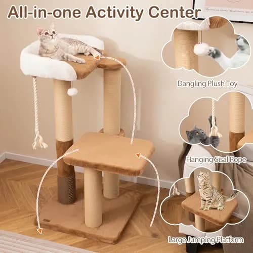 PETSITE 44-inch Modern Cat Tree for Indoor Cats | Multi-Level Tower with Sisal Rope & Self-Groomer (44 inches) thumbnail 5