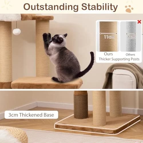 PETSITE 44-inch Modern Cat Tree for Indoor Cats | Multi-Level Tower with Sisal Rope & Self-Groomer (44 inches) thumbnail 6