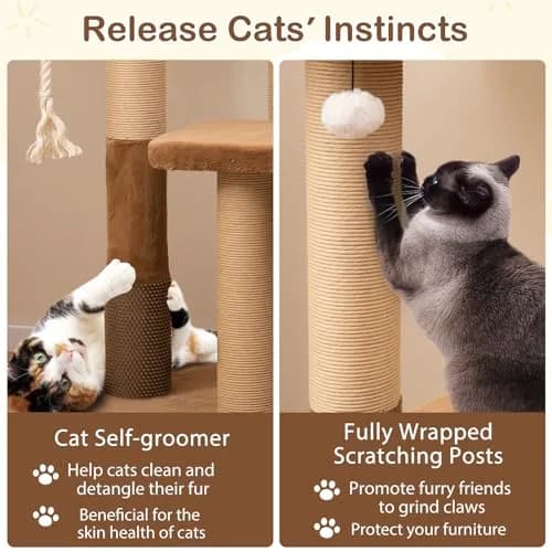 PETSITE 44-inch Modern Cat Tree for Indoor Cats | Multi-Level Tower with Sisal Rope & Self-Groomer (44 inches) thumbnail 8