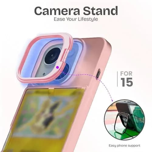 TopWrack iPhone 15 Card Holder Case, Pink | Clear Shockproof Phone Cover with Built-in Stand & Card Slot thumbnail 4