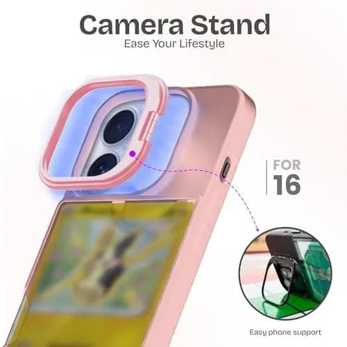 TopWrack Display Phone Case for iPhone 16 | Clear Back Card Holder with Kickstand (Pink) thumbnail 4