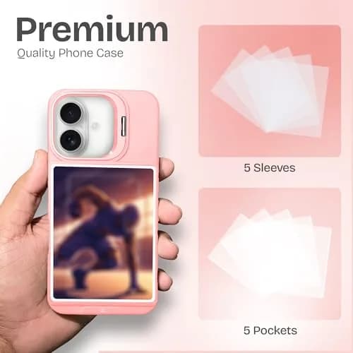 TopWrack Display Phone Case for iPhone 16 | Clear Back Card Holder with Kickstand (Pink) thumbnail 5