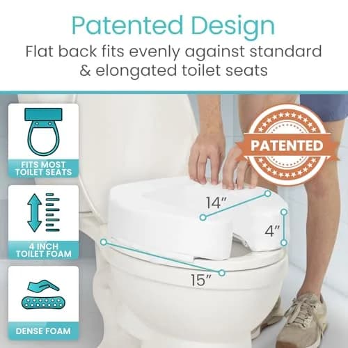 Vive Toilet Seat Riser Cushion for Seniors - 4 Inch Height | Fits Standard & Elongated Seats thumbnail 4