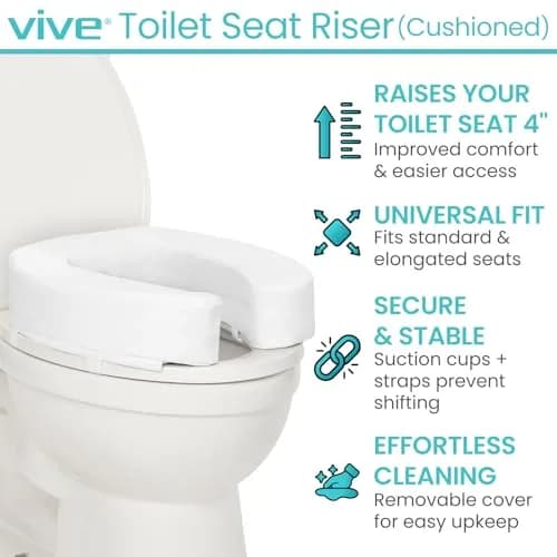 Vive Toilet Seat Riser Cushion for Seniors - 4 Inch Height | Fits Standard & Elongated Seats thumbnail 3