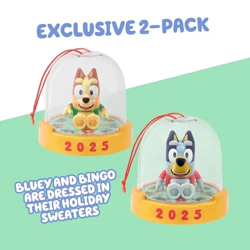 Bluey Ornament Pack of 2, Poseable Mini Figures in Sweaters with Gold Base | 2025 Dated Holiday Decor thumbnail 3