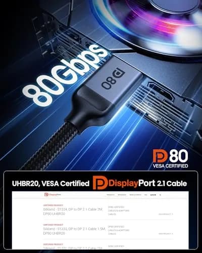 Silkland DisplayPort Cable 3.3FT/1M | 80Gbps DP 2.1 HDR Support for Gaming & High-Res Monitors thumbnail 4