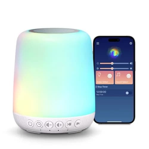 Easysleep White Noise Machine with 25 Sounds & 12 Color Night Lights | 100-240V Compatible — Milky White