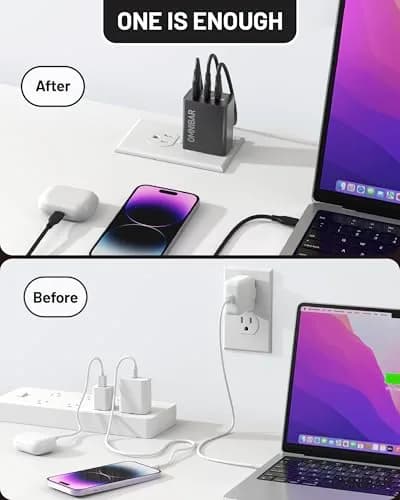 Omnibar 65W USB C Charger Block | 3-Port GaN Fast Wall Charger, Black thumbnail 4