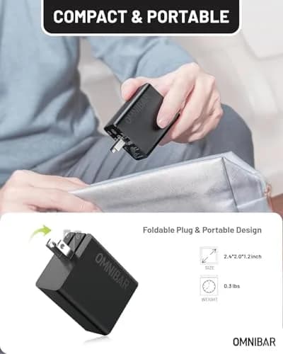 Omnibar 65W USB C Charger Block | 3-Port GaN Fast Wall Charger, Black thumbnail 6