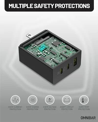 Omnibar 65W USB C Charger Block | 3-Port GaN Fast Wall Charger, Black thumbnail 7