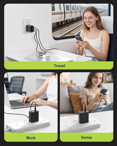 Omnibar 65W USB C Charger Block | 3-Port GaN Fast Wall Charger, Black thumbnail 9