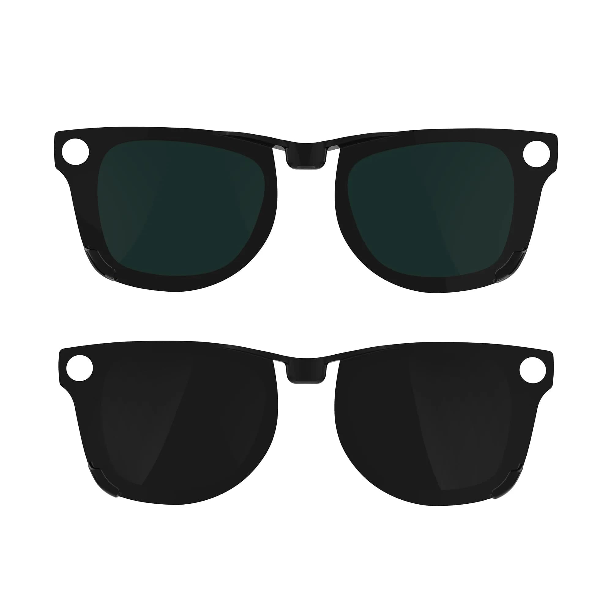 HIBLOKS Polarized Clip-on for Ray-Ban Meta Wayfarer RW4008/RW4012 Large 53-22 (2-Pack, Black+Green Matte Frame) | Perfect Fit for Smart Glasses