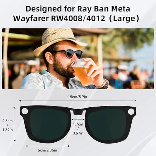 HIBLOKS Polarized Clip-on for Ray-Ban Meta Wayfarer RW4008/RW4012 Large 53-22 (2-Pack, Black+Green Matte Frame) | Perfect Fit for Smart Glasses thumbnail 3
