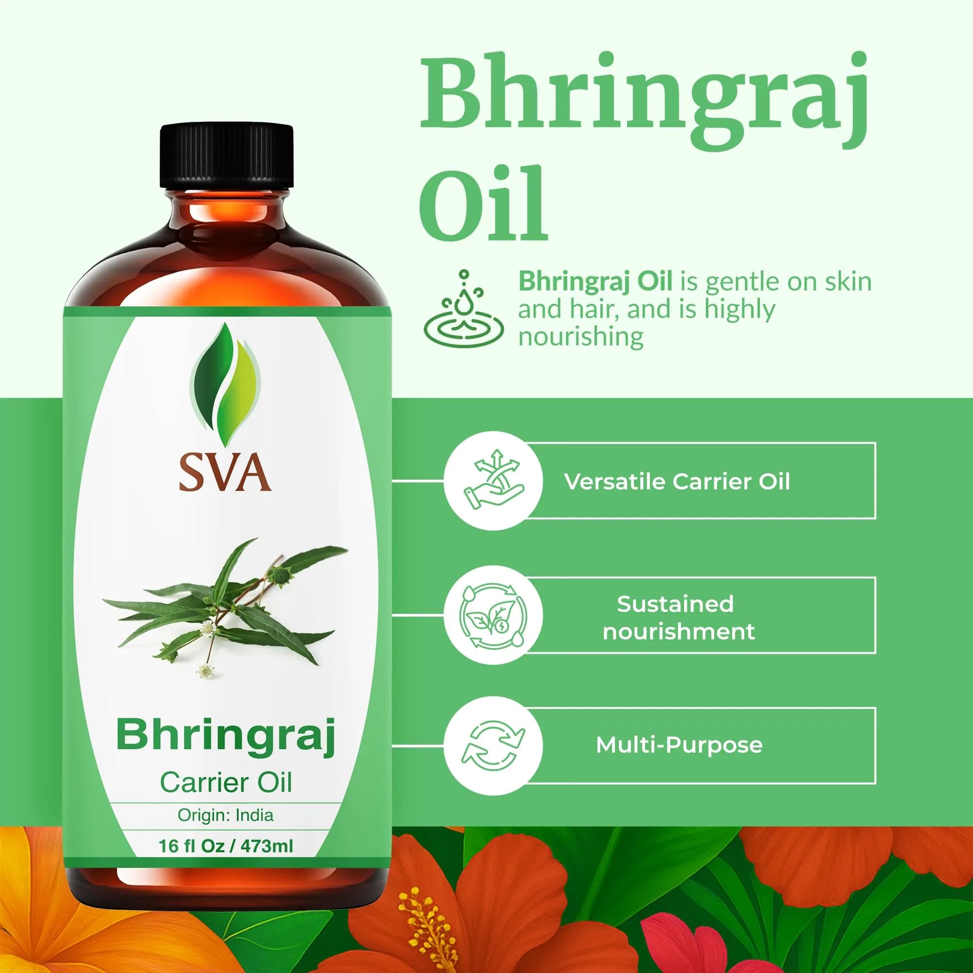 SVA ORGANICS Bhringraj Carrier Oil - Large 16 Fl Oz Bottle | Pure & Natural - view 2