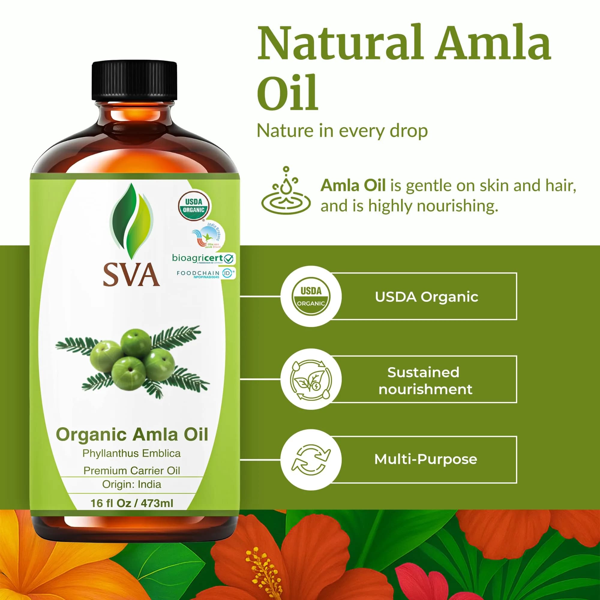 SVA Organics Amla Carrier Oil - 16 Fl Oz (473 ml) | Pure & Natural - view 2