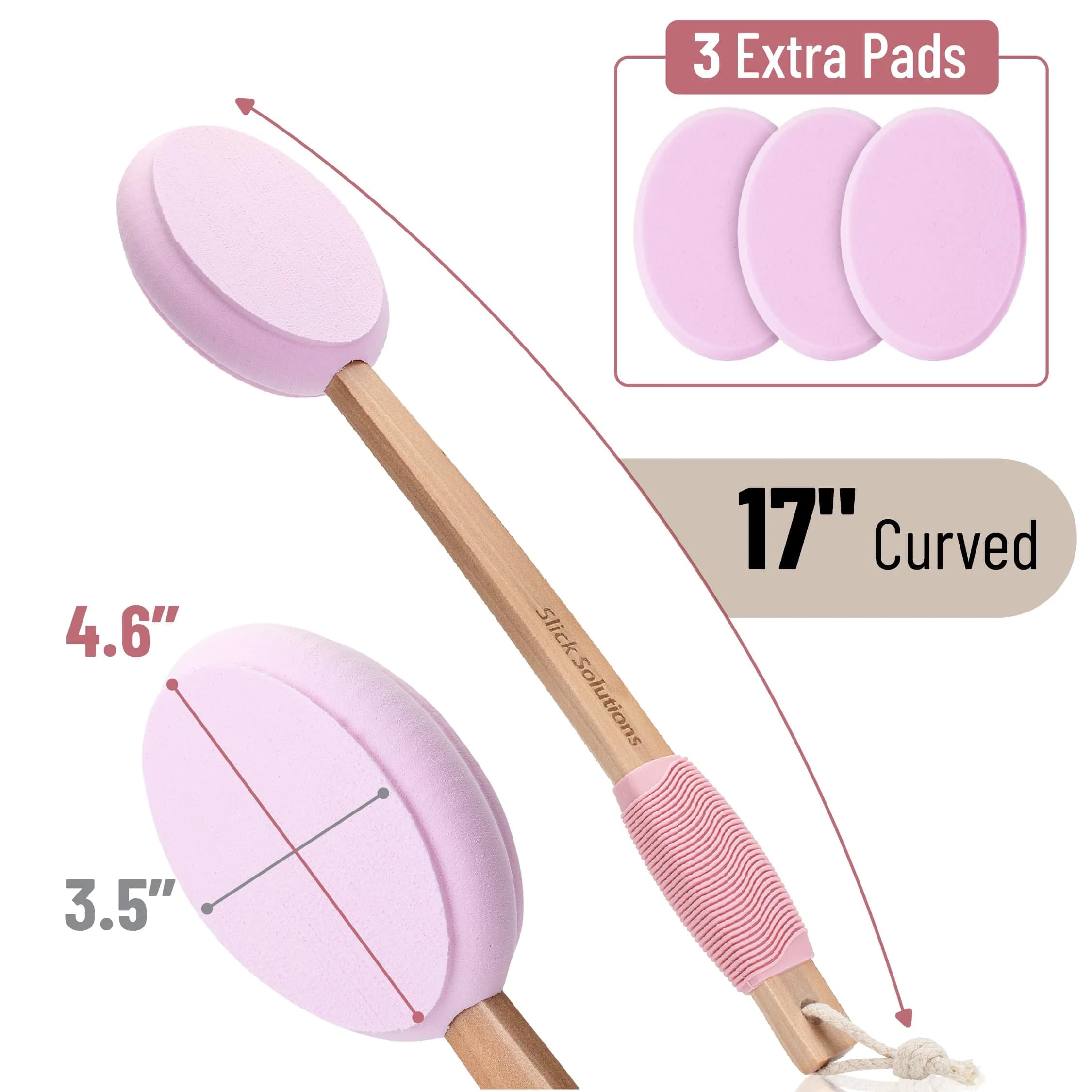 Slick Solutions 17 Inch Pink Lotion Applicator with 3 Extra Pads for Easy Back & Body Reach - view 2