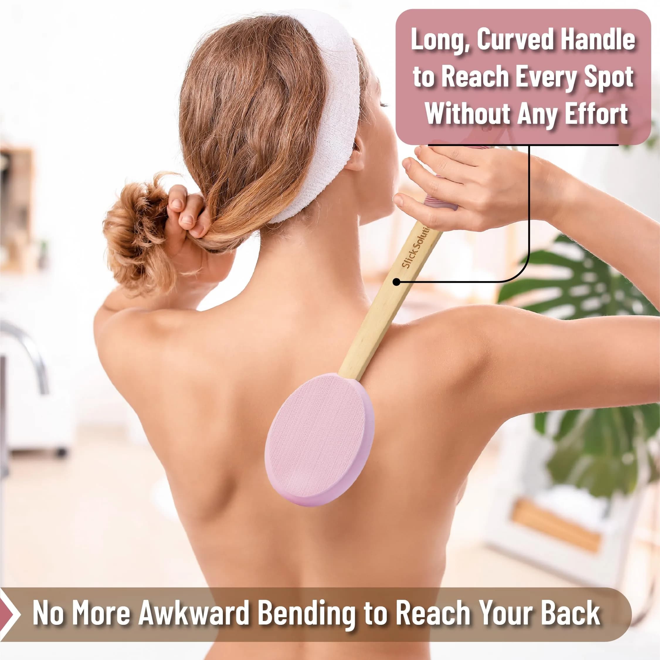 Slick Solutions 17 Inch Pink Lotion Applicator with 3 Extra Pads for Easy Back & Body Reach - view 3