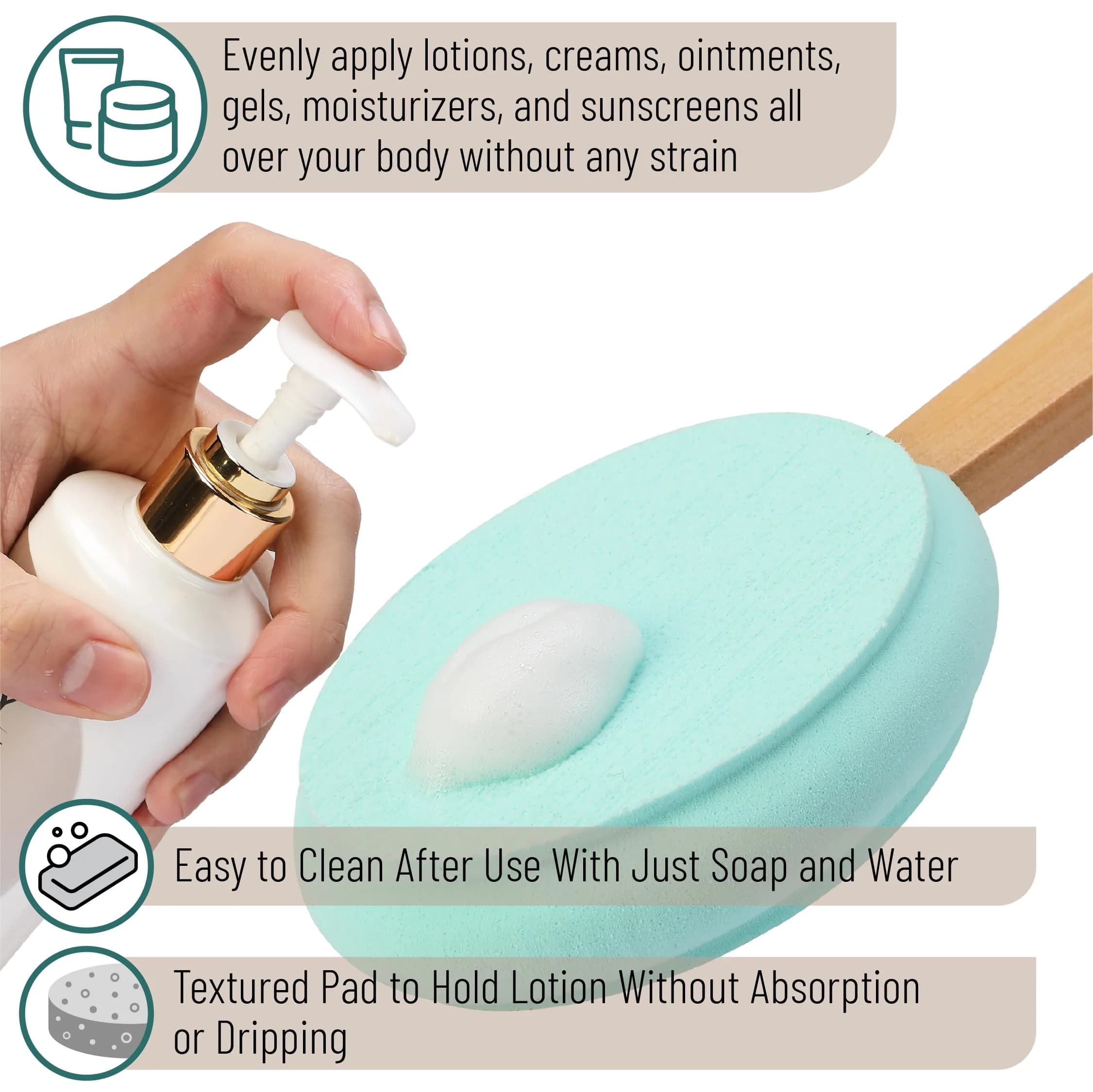 Slick Solutions 17 Inch Lotion Applicator - 2 Pack in Green and Pink for Easy Back & Body Reach - view 4