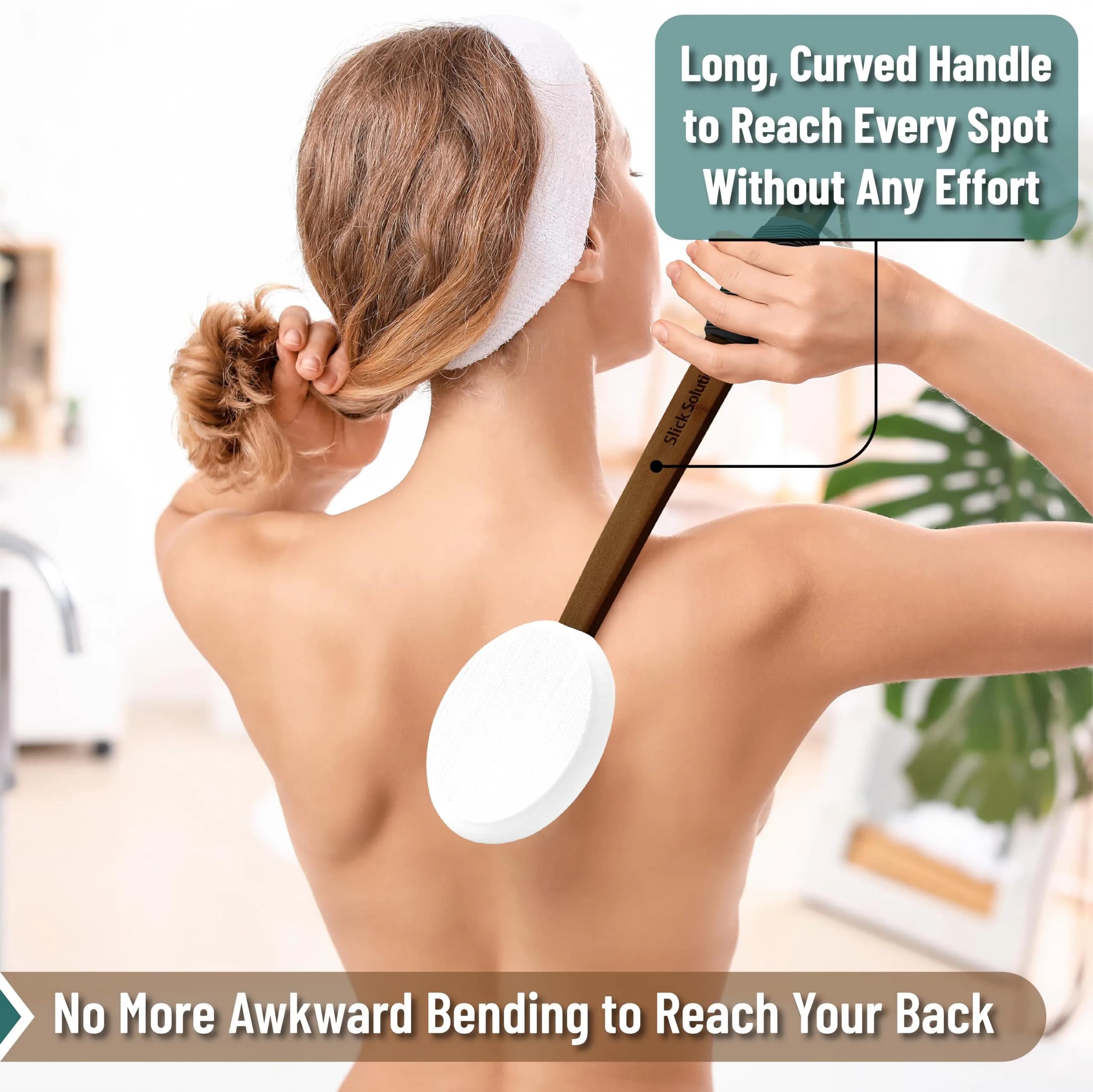 Slick Solutions 17 Inch Lotion Applicator - White & Dark Wood Finish, 1 Pack | Easy Reach for Back & Body - view 3