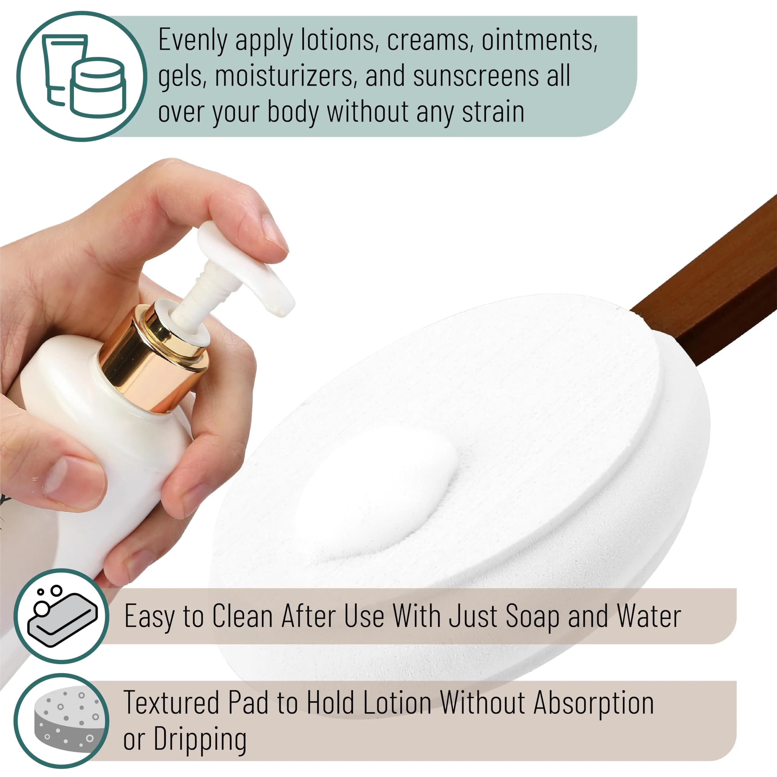 Slick Solutions 17 Inch Lotion Applicator - White & Dark Wood Finish, 1 Pack | Easy Reach for Back & Body - view 4
