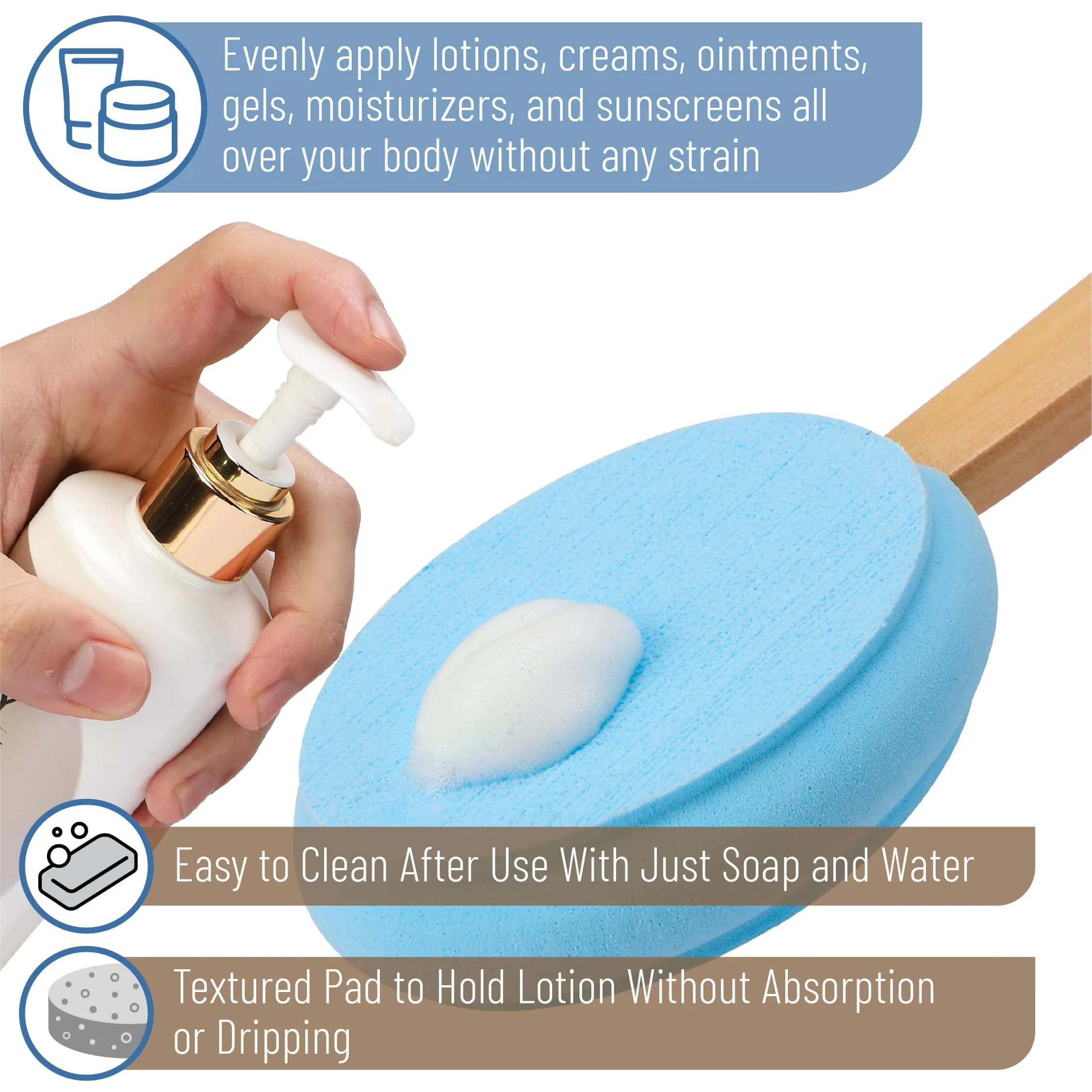 Slick Solutions 17 inch Blue Lotion Applicator | Easy Reach for Back & Body - view 4