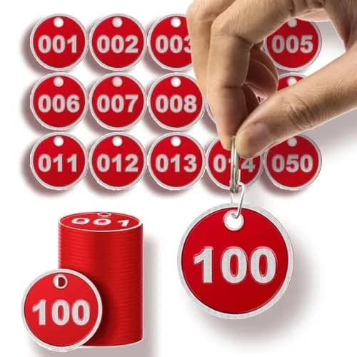 BELMAKS Red Metal Number Tags 1-100 | Durable Alloy Steel Key Tags for Organization thumbnail 1