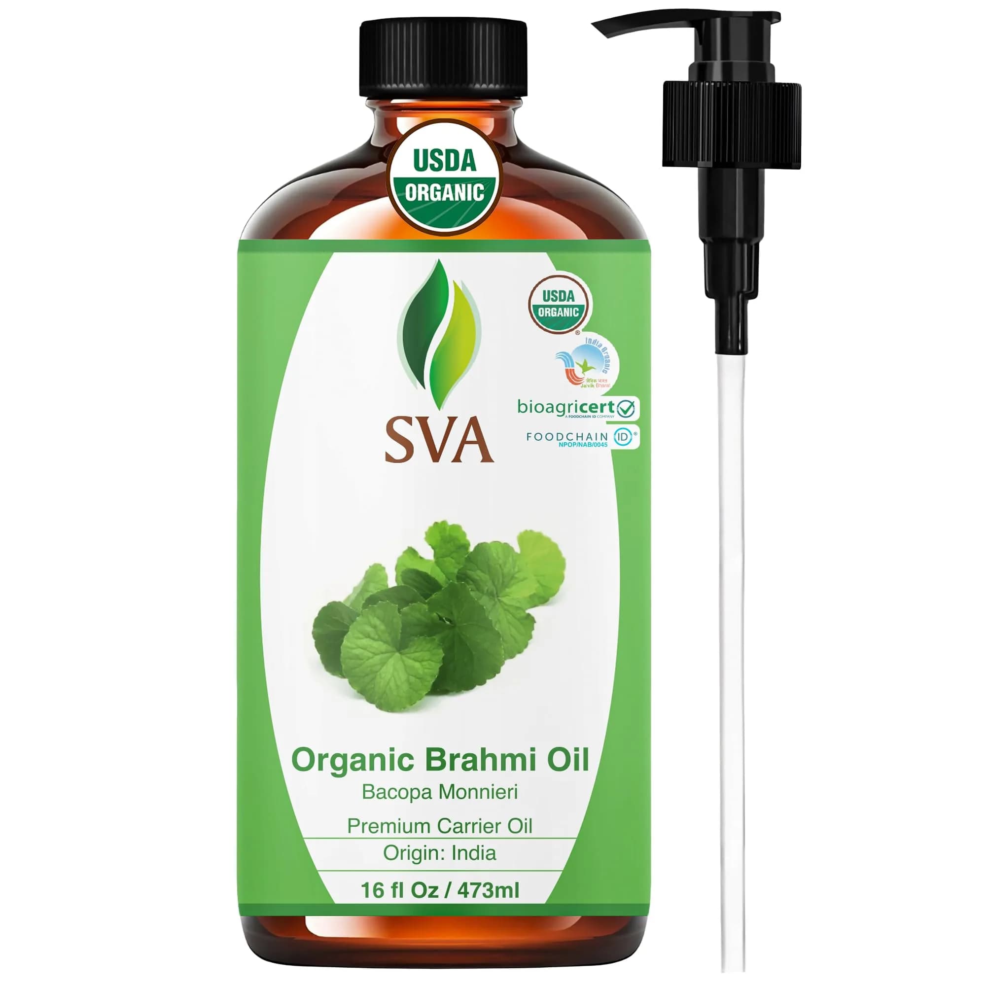 SVA ORGANICS Brahmi Carrier Oil - 16 Fl Oz (473 ml) Large Bottle - main product image