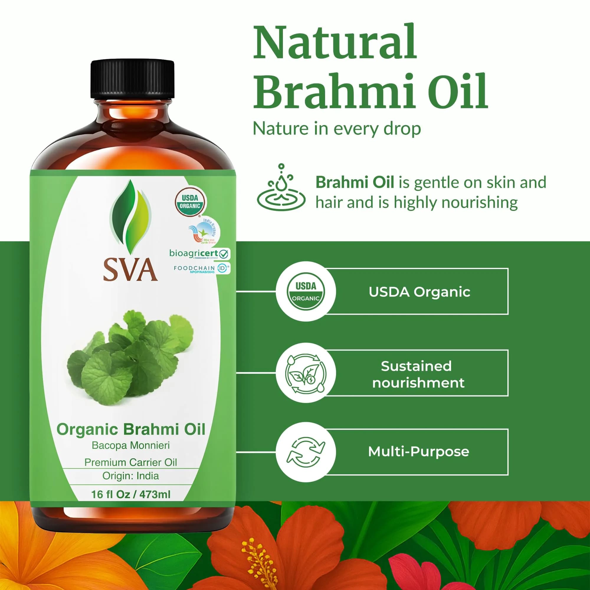 SVA ORGANICS Brahmi Carrier Oil - 16 Fl Oz (473 ml) Large Bottle - view 2