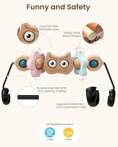 TinlyFinly Wooden Baby Bouncer Toy Bar with Owl Attachment | 24 cm (9.4 inches) thumbnail 4