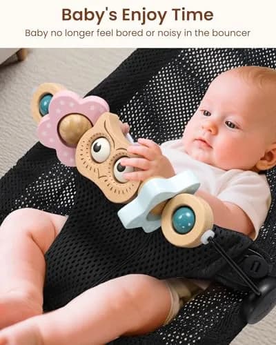 TinlyFinly Wooden Baby Bouncer Toy Bar with Owl Attachment | 24 cm (9.4 inches) thumbnail 2