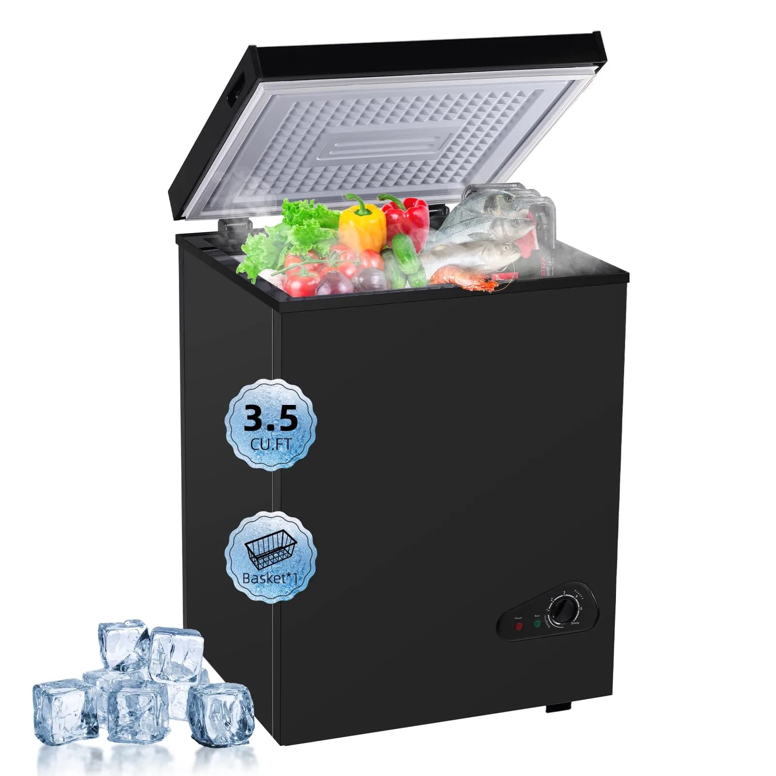 rosmena Chest Freezer 3.5 Cu. Ft. | Compact, Black, Adjustable Temp, Quiet Operation